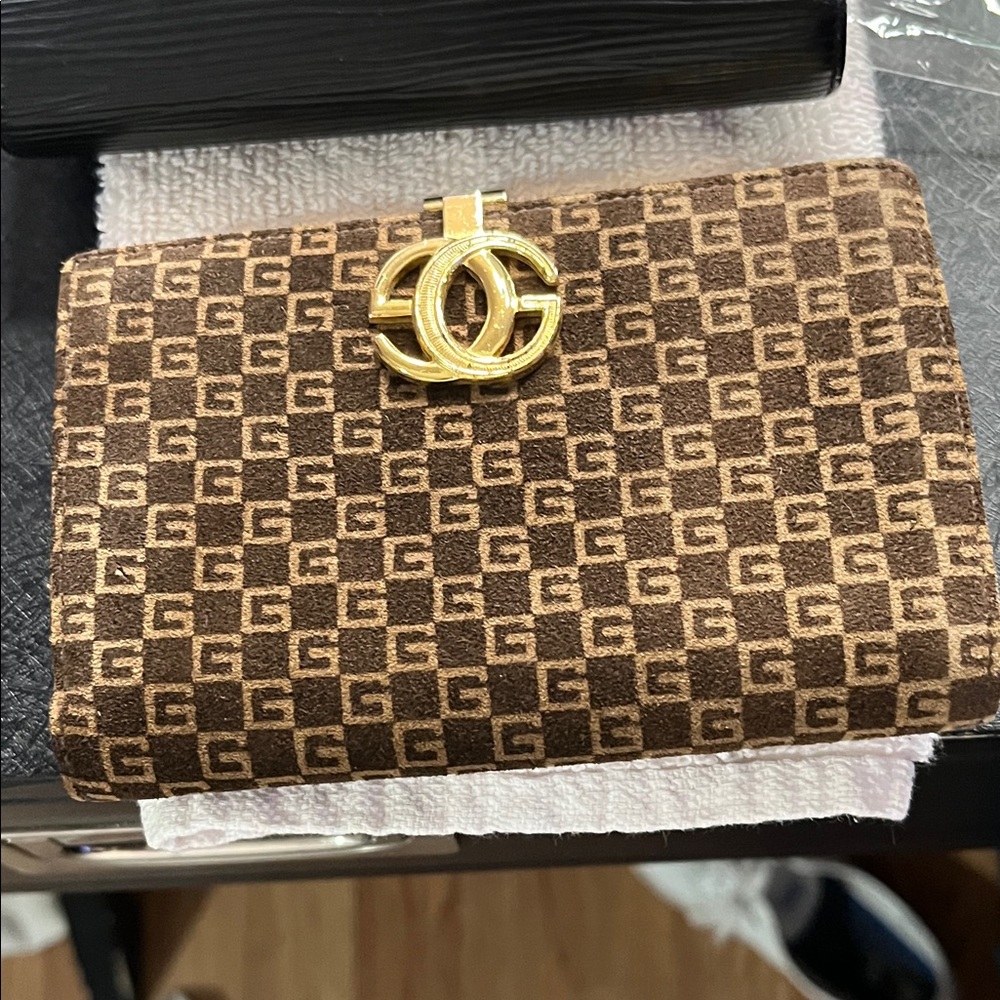 Gucci Brown and Gold Monogram Wallet authentic